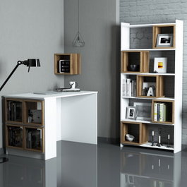 Hanah Home Escritorio y Estantería de Estudio Blanco y Nogal